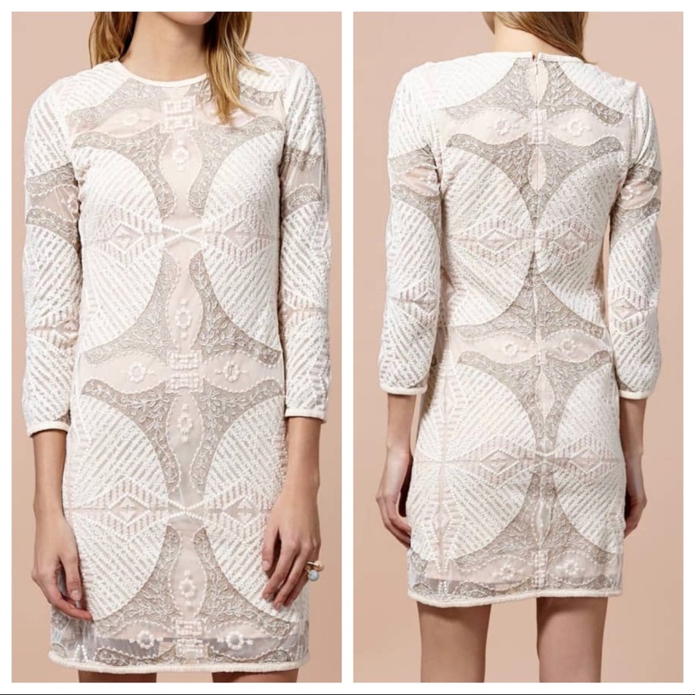 Intropia Embroidered Lace Cream Mini Dress Size 4
